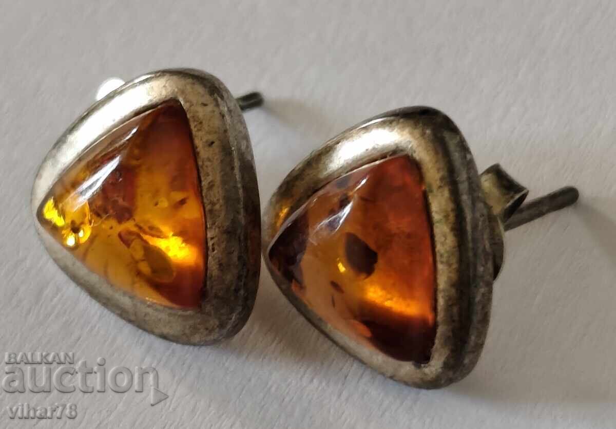 Ασημένια σκουλαρίκια με κεχριμπάρι - 6