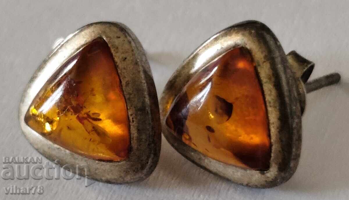 Ασημένια σκουλαρίκια με κεχριμπάρι