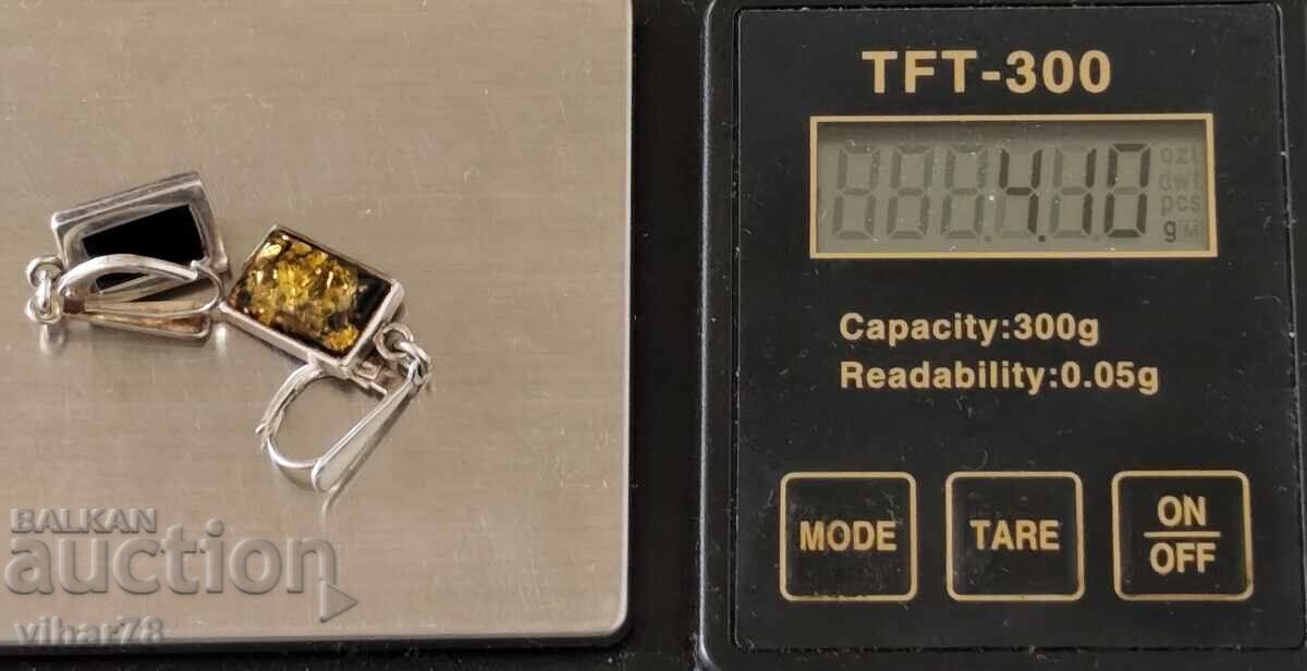 Сребърни обеци с кехлибар - 5