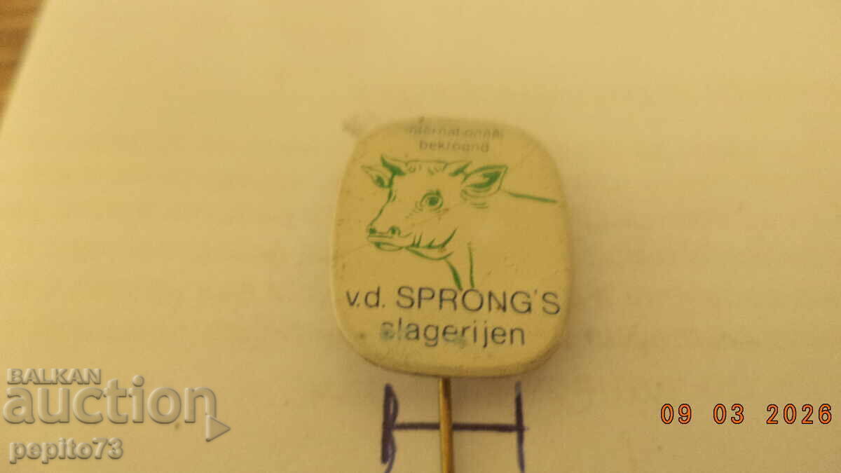 Advertising badge, International Bekroonol, butcher shop chain with price € 1.00 | 1.96 BGN Advertising badge, International Bekroonol, butcher shop chain with price € 1.00 | 1.96 BGN