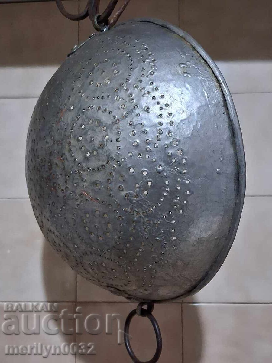 strecuratoare veche de cupru oala de cupru, ceaun cu strecuratoare ceaun cazan - 6