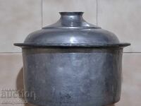 Стара калайдисана тенджера бакър меден съд с капак
