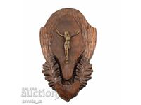 Răstignire din bronz Isus Hristos pe lemn sculptat