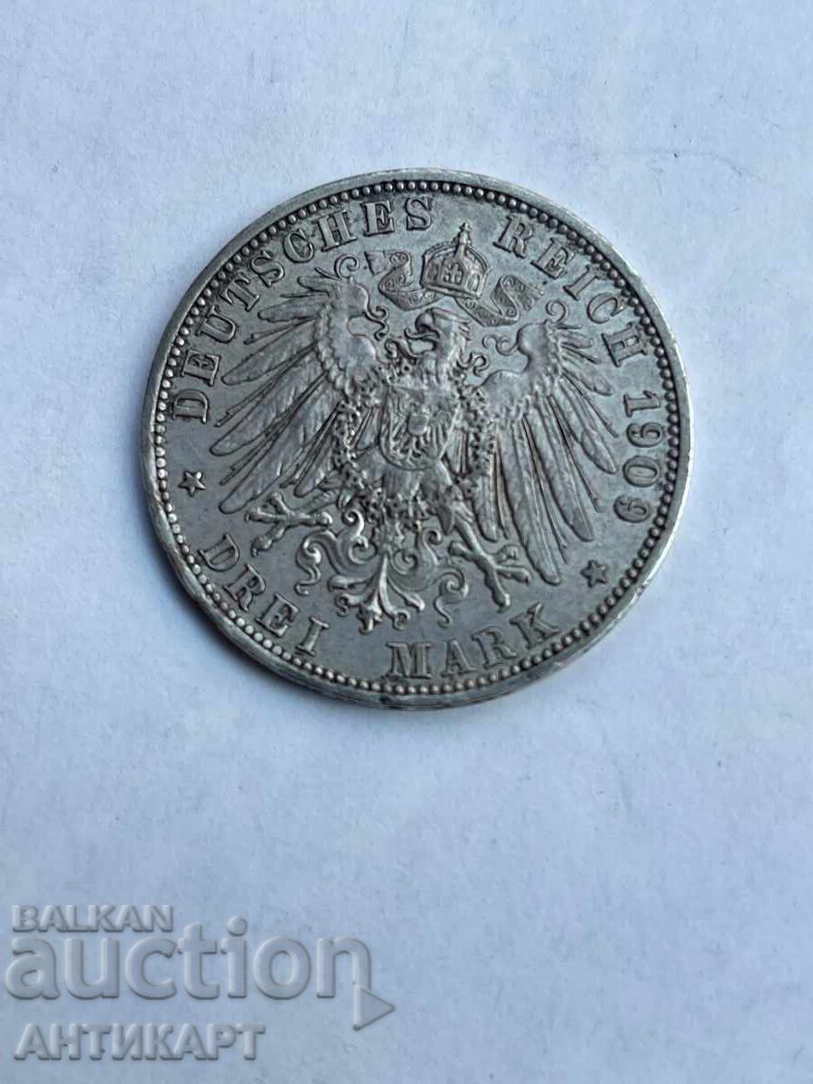 Ασημένιο νόμισμα 3 μάρκα 1909 Γερμανία Πρωσία