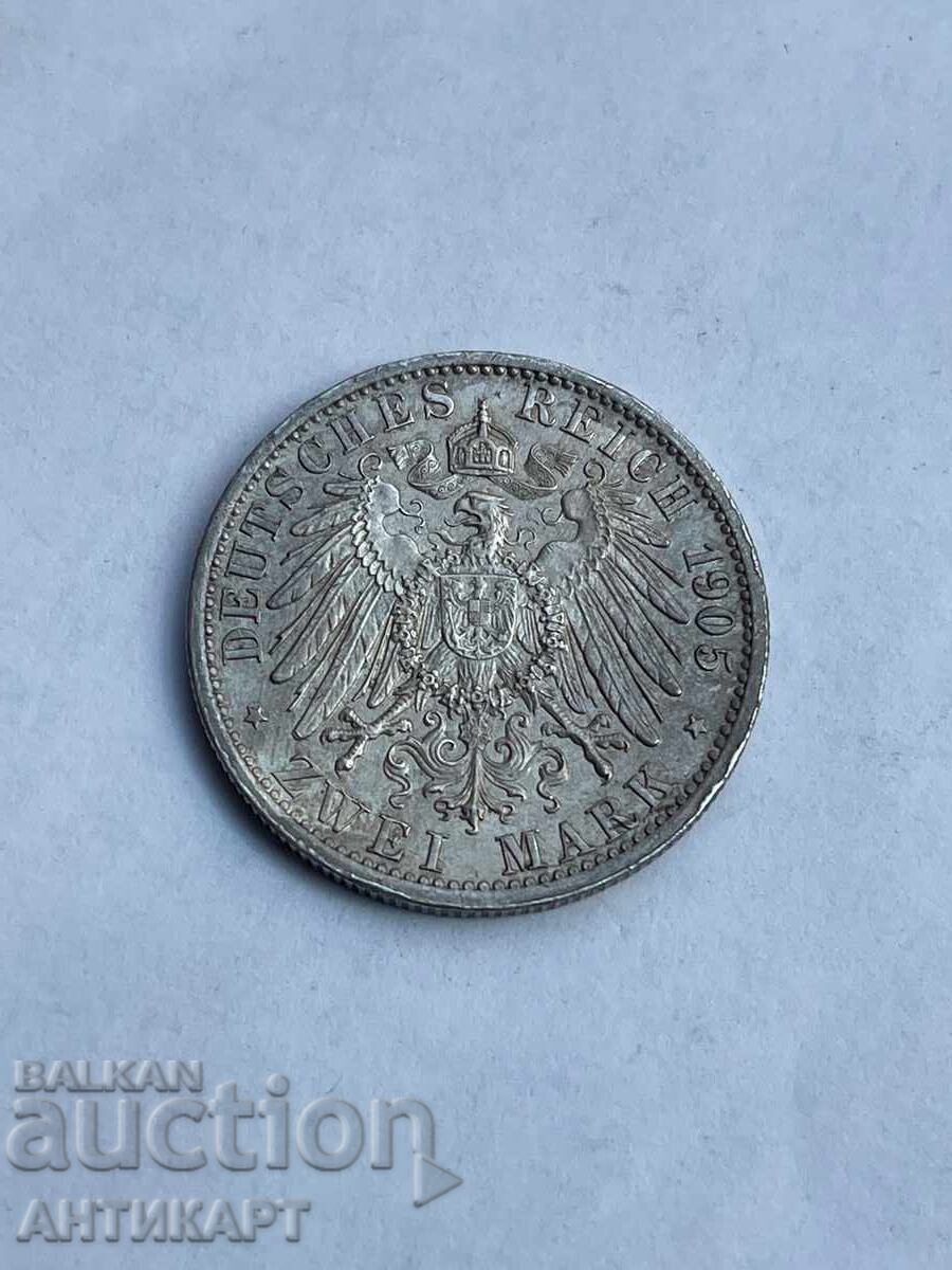 сребърна монета 2 марки 1905 Германия  Prussia