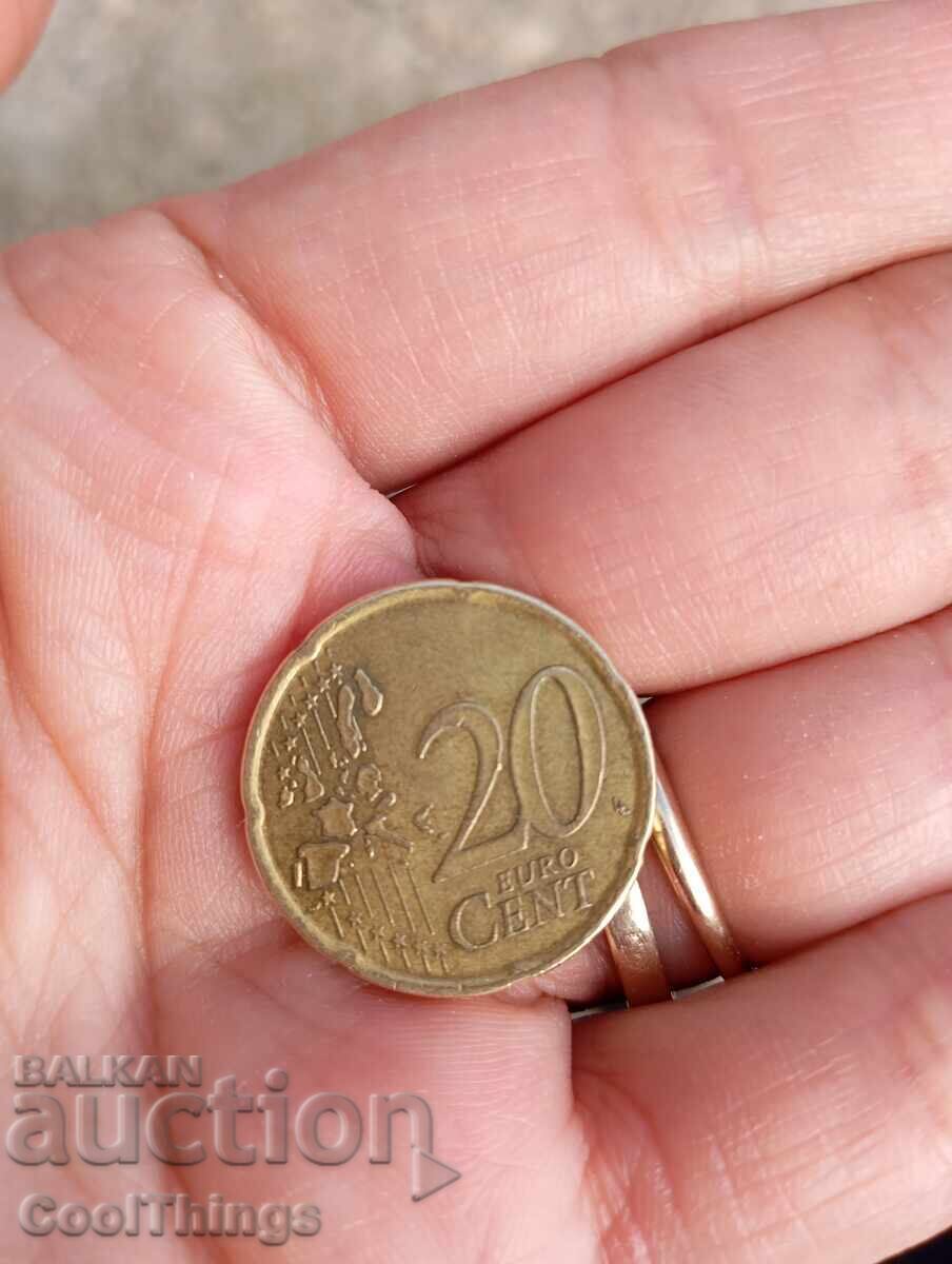 20 euro cents 1999 Spain brass with price € 0.01 | 0.02 BGN 20 euro cents 1999 Spain brass with price € 0.01 | 0.02 BGN