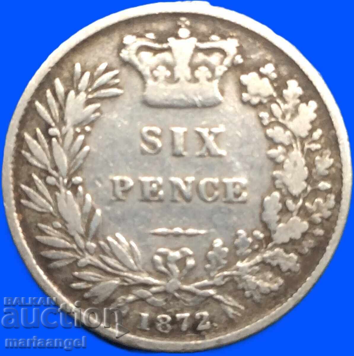 Livrarea Marea Britanie 6 Pence 1872 Young Victoria Silver