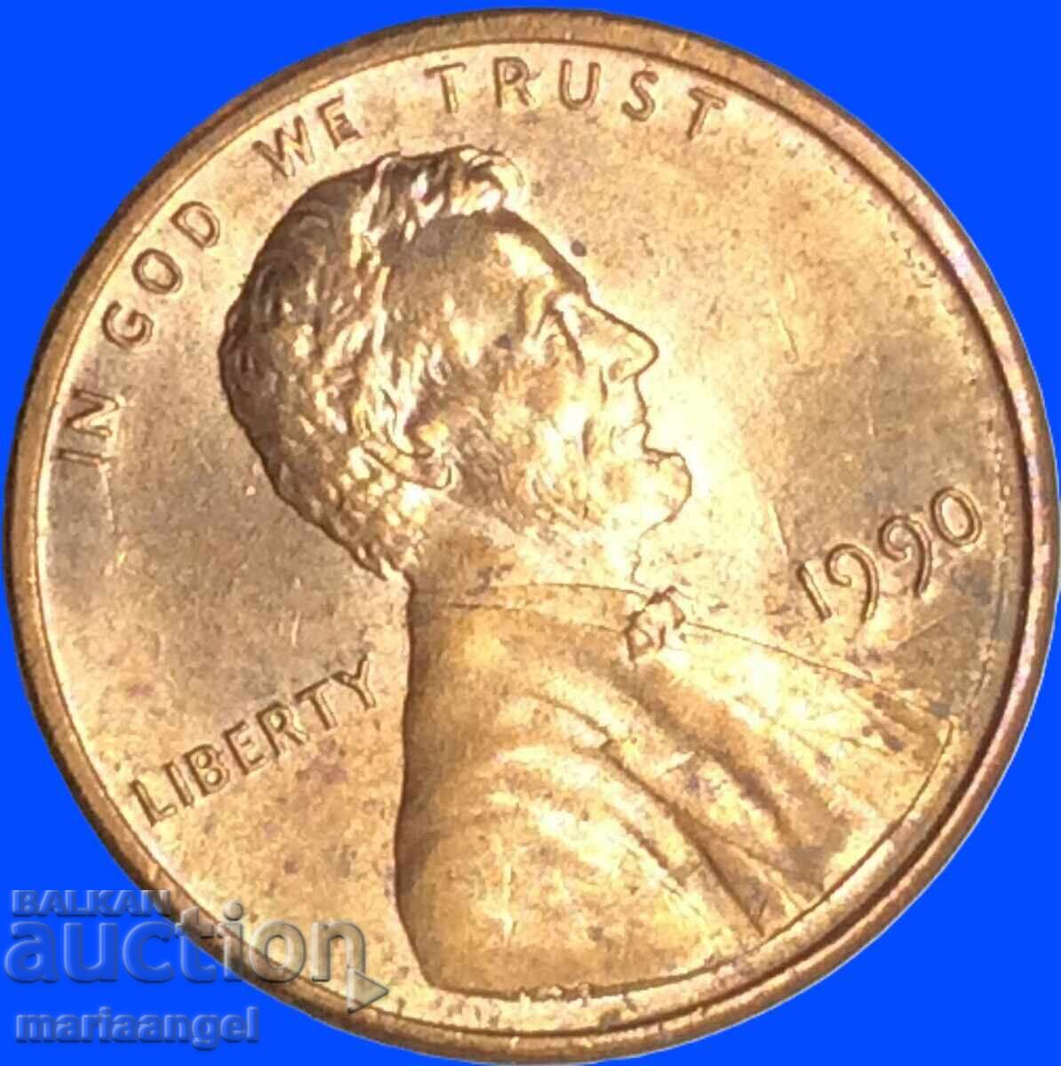 1 цент 1990 САЩ президент Линколн и негов център с цена € 0.50 | 0.98 лв.