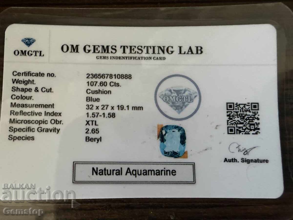 BZC! 107.60ct natural aquamarine cushion cert. OMGTL from 1st! - 6 BZC! 107.60ct natural aquamarine cushion cert. OMGTL from 1st! - 6