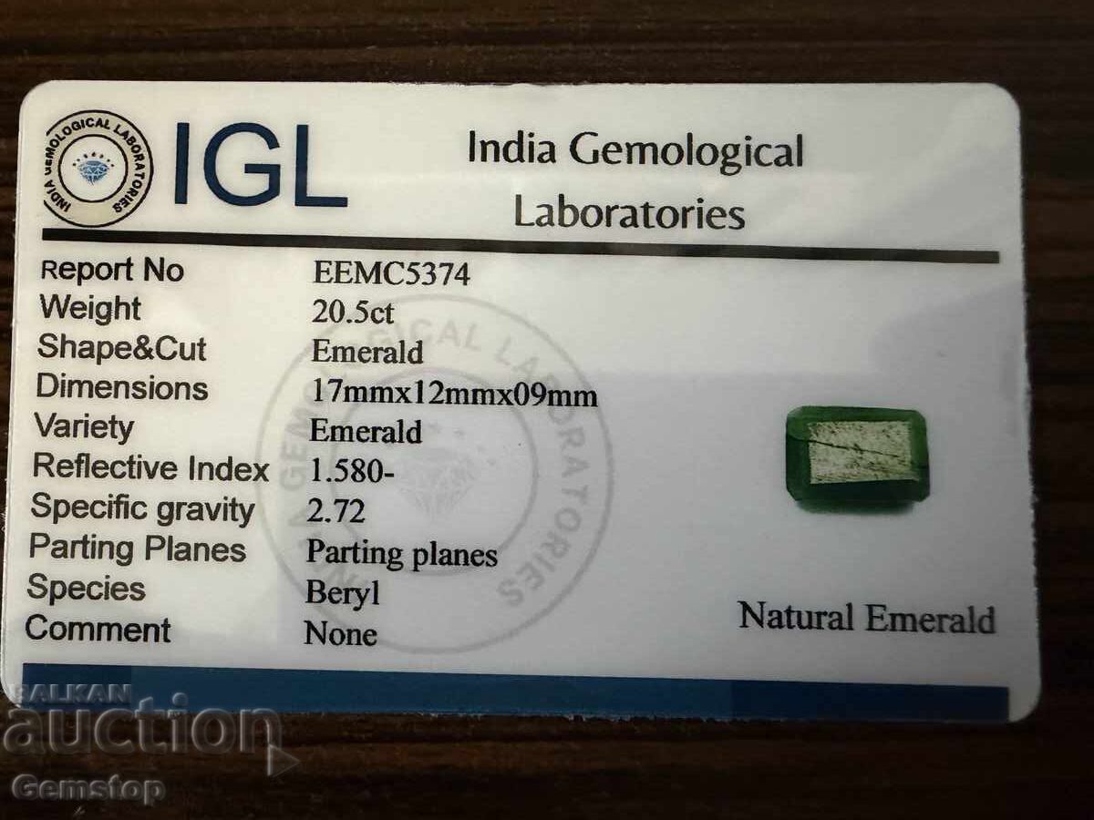 Livrarea BZC! 20.50 ct smarald natural certificat IGL de la 1st!