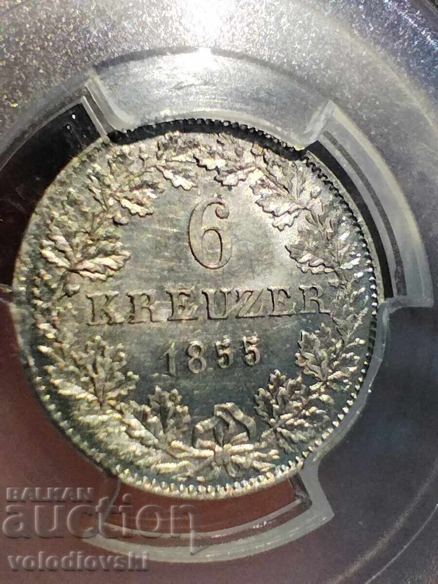 1855 Frankfurt 6 Kreuzer PCGS MS64 - TOP POP Raritate