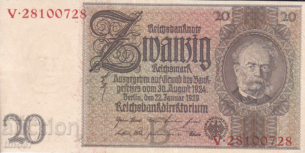 tino37 - GERMANIA - 20 MARCI - 1929 - XF+/AU cu preț € 4.30 | 8.41 BGN