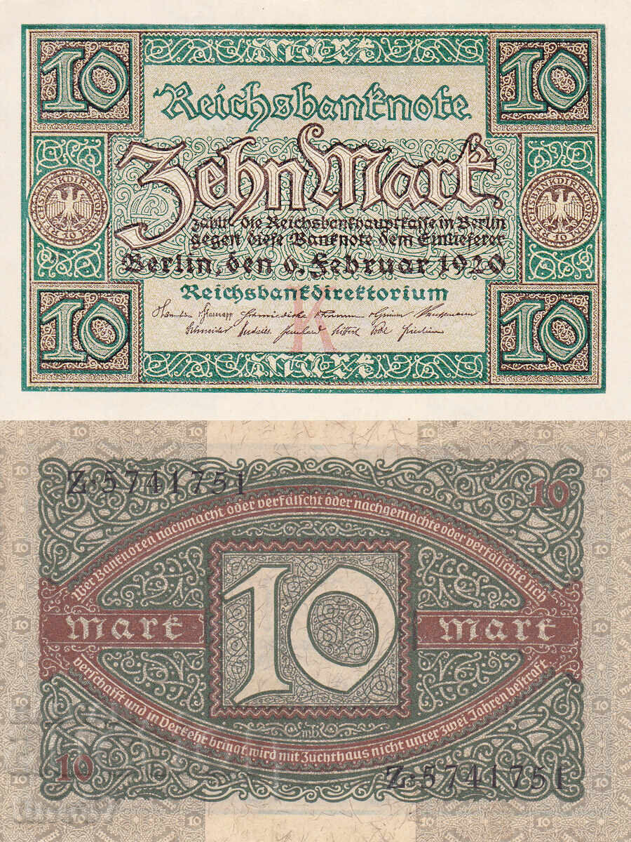 tino37 - GERMANY - 10 MARKS - 1920 - AU/UNC