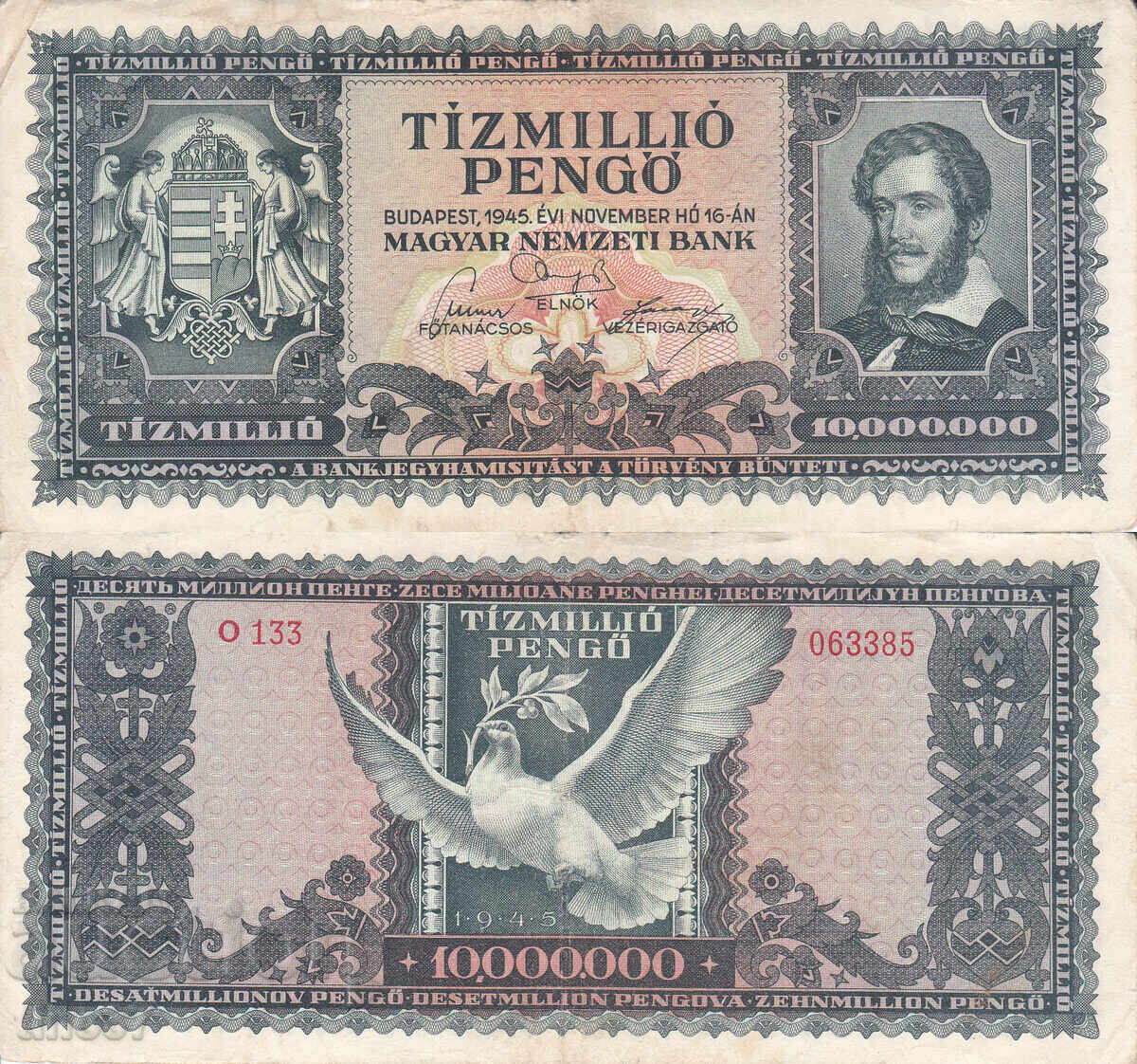 tino37 - UNGARIA - 10000000 PENGŐ - 1945 - VF