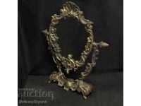 Antique brass table mirror