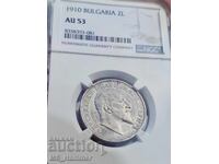 2 лева 1910 Ау53 NGC