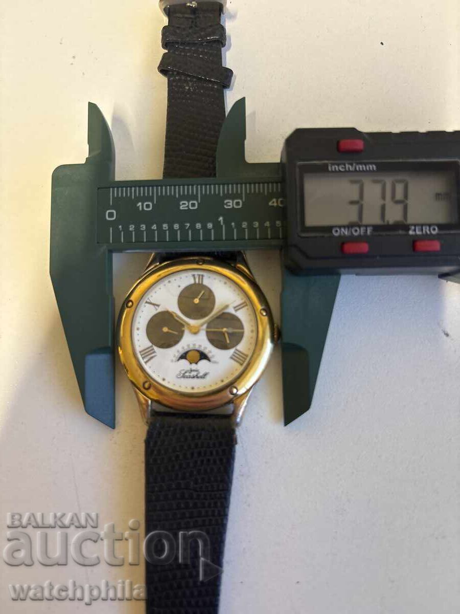 Livrarea Ceas bărbătesc placat cu aur, cu trei calendare, scoică. Funcționează, rar