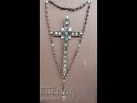Rosary, Mother of Pearl Cross Jerusalem Holy Sepulchre early 20th century