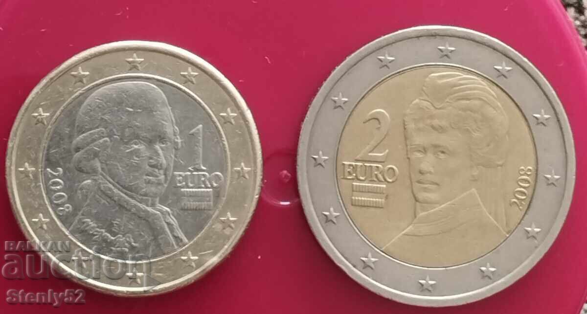 1 и 2 евро, Австрия 2008 год.