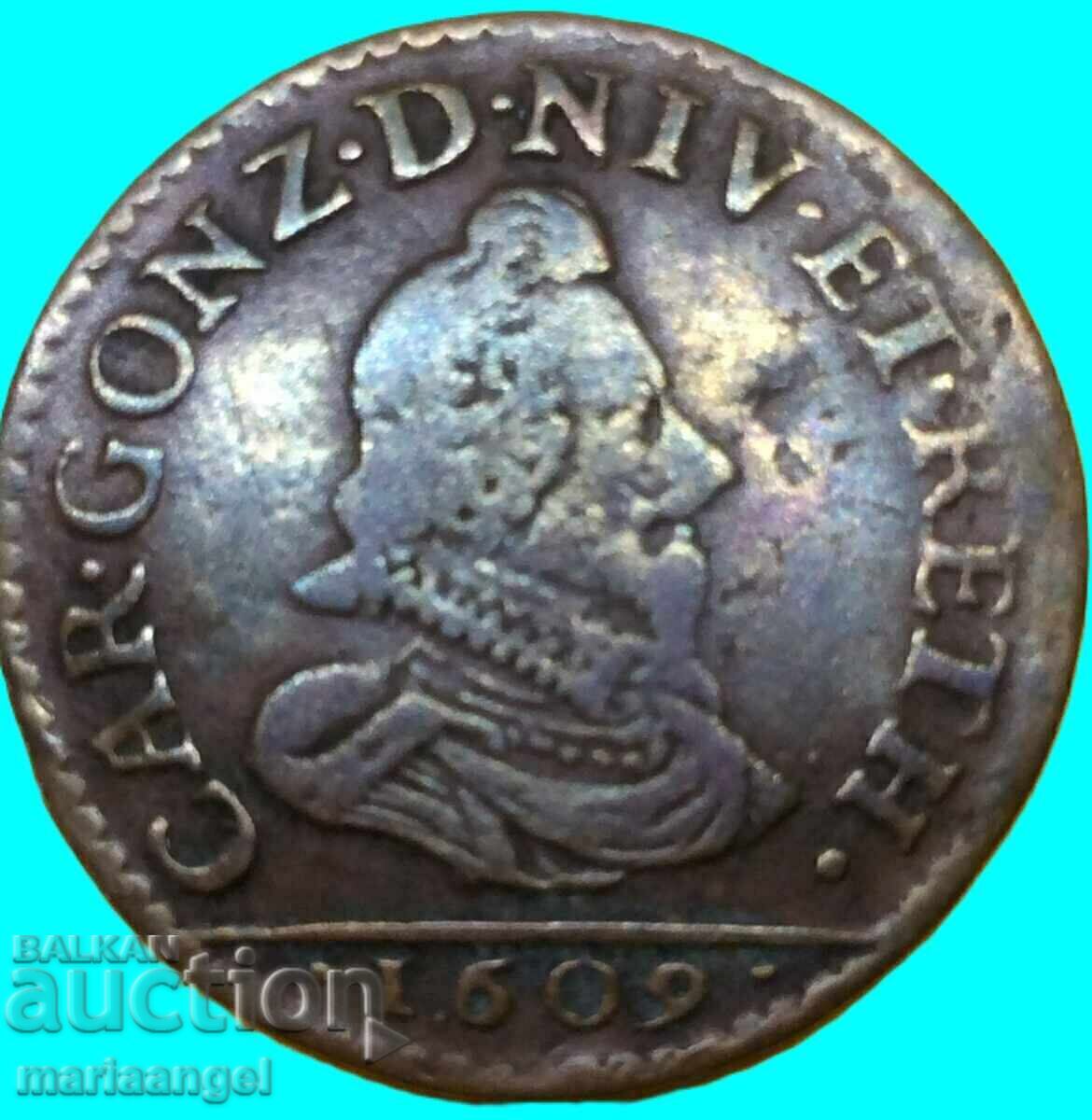 Franța 1 Liard 1609 Carol de Gonzaga cupru - 5
