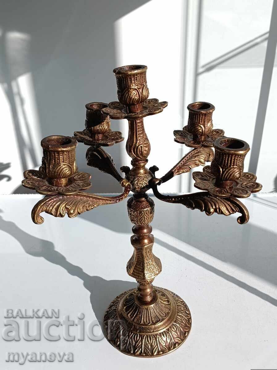 Sfeșnic francez masiv, greu, bronz, cu 5 locuri - 7