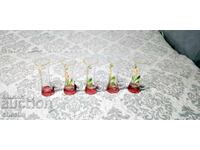 Set retro pahare pentru lichior/țuică, sticlă pictată manual