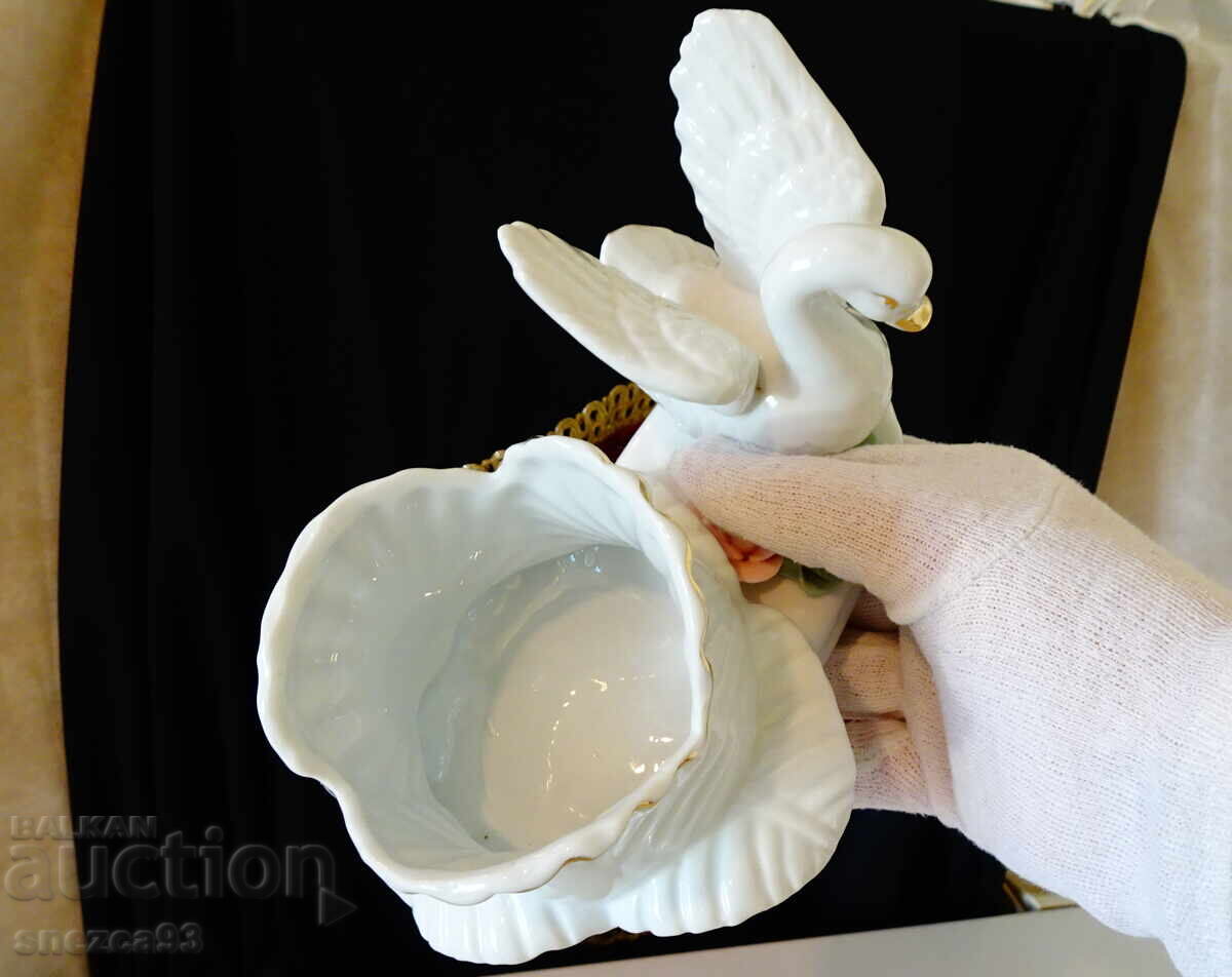 Swan porcelain figurine, jeweler, vase, gold, roses - 6