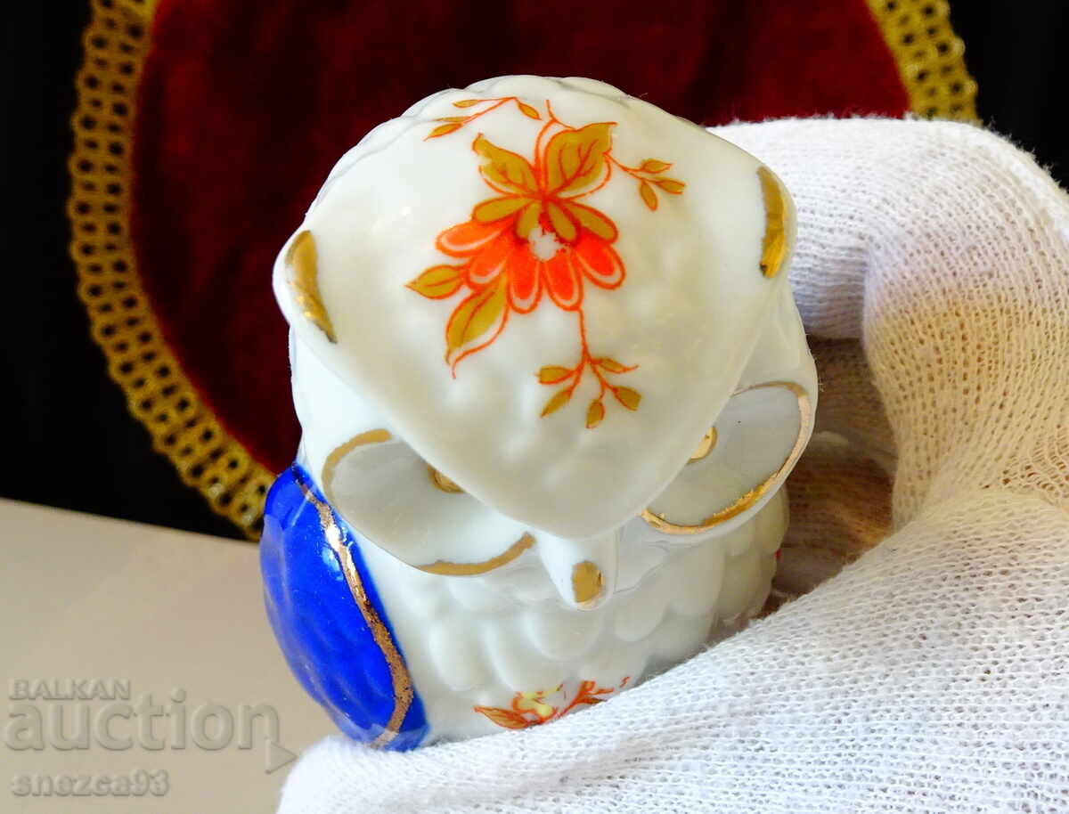 Японска порцеланова фигура Бухал,злато,кобалт. - 6