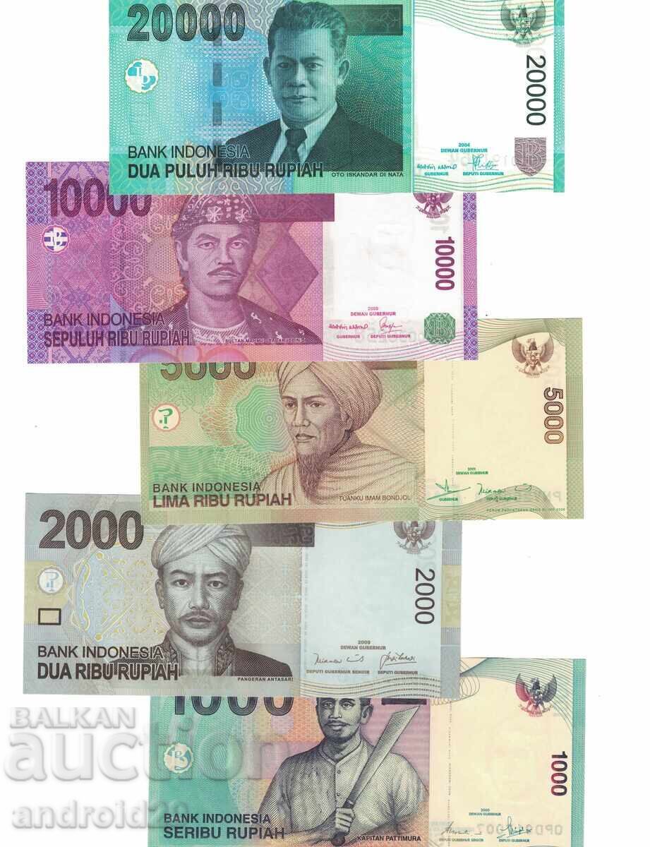 5 bucăți Bancnote Indonezia, Rupie, UNC