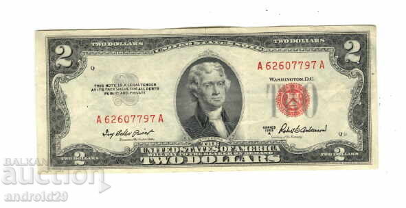 2 Dolari 1953C SUA, Sigiliu roșu / Bancnotă 2 Dolari 1953C SUA, Sigiliu roșu / Bancnotă