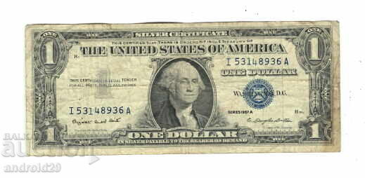 1 Dolar 1957 A SUA, Sigiliu albastru /F/ Bancnotă/Dolar/SUA 1 Dolar 1957 A SUA, Sigiliu albastru /F/ Bancnotă/Dolar/SUA