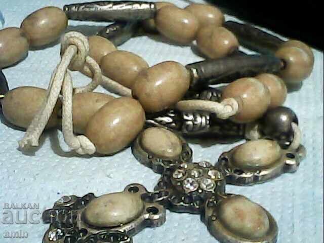 Colier argintat vechi cu cruce și pietre naturale - 5