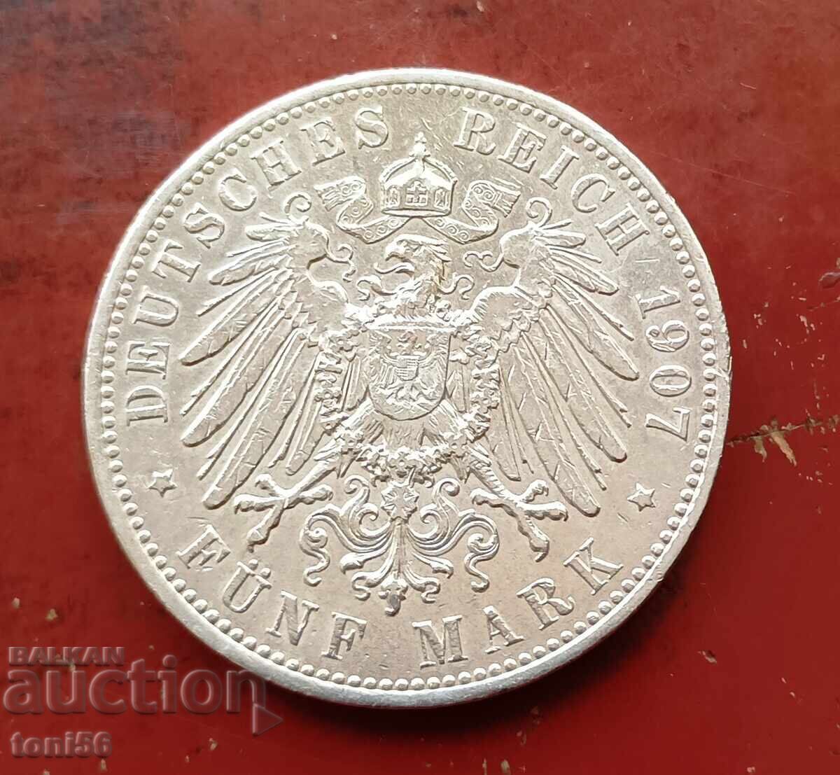 Γερμανία - Σαξονία, 5 μάρκα 1907