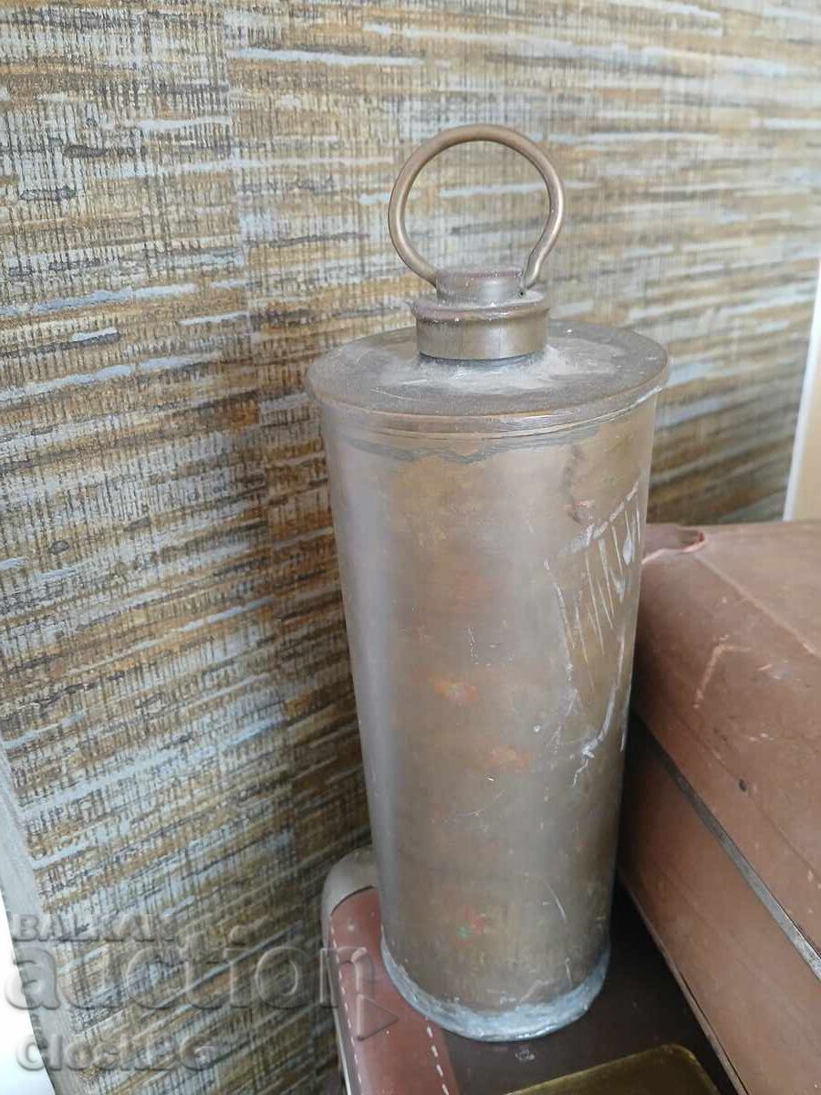 Recipient cilindric vintage din cupru cu capac și inel Recipient cilindric vintage din cupru cu capac și inel