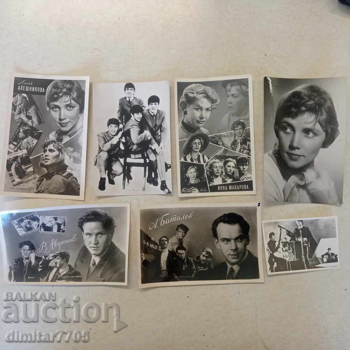 Lot de 7 cărți poștale și fotografii cu celebrități (1955–1964)