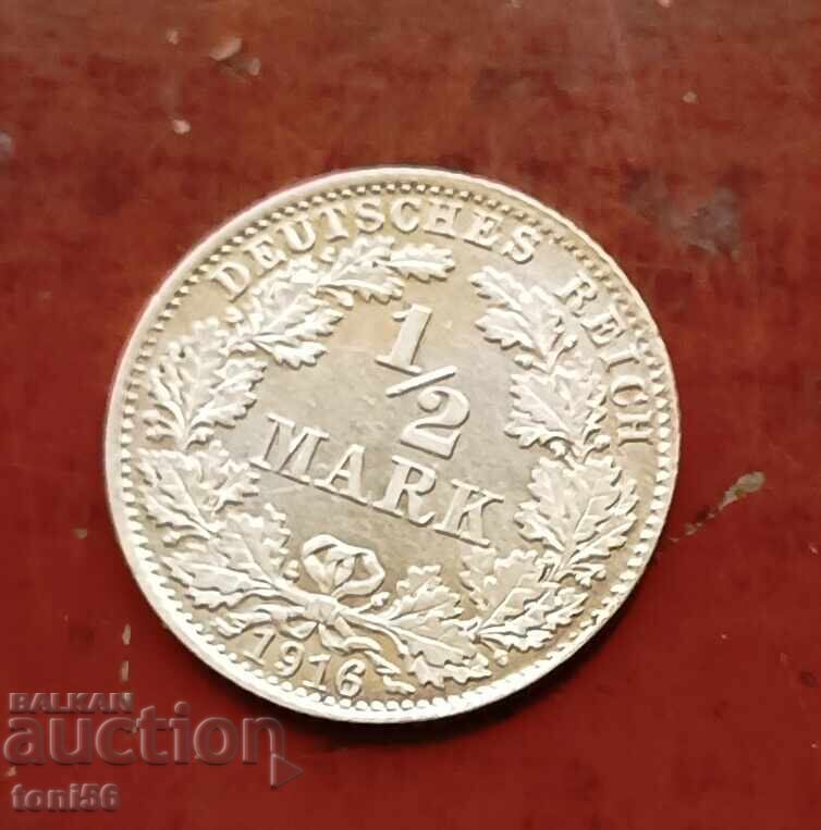 Германия 1/2 марка 1916D - качество