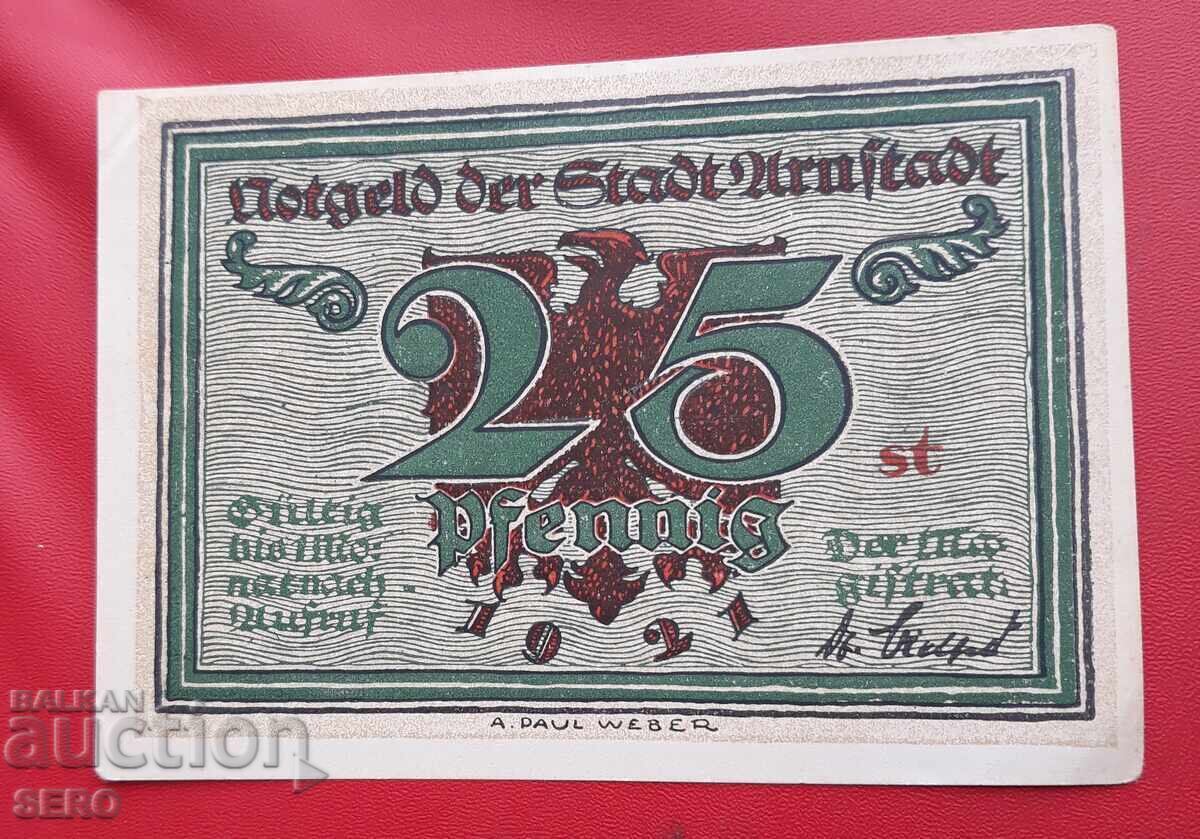 Bancnota-Germania-Thuringia-Arnstadt-25 pfennig 1921 cu preț € 1.00 | 1.96 BGN Bancnota-Germania-Thuringia-Arnstadt-25 pfennig 1921 cu preț € 1.00 | 1.96 BGN