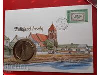 Νήσοι Φώκλαντ - 50 πένες 1987 και γραμματόσημα σε όμορφο φάκελο
