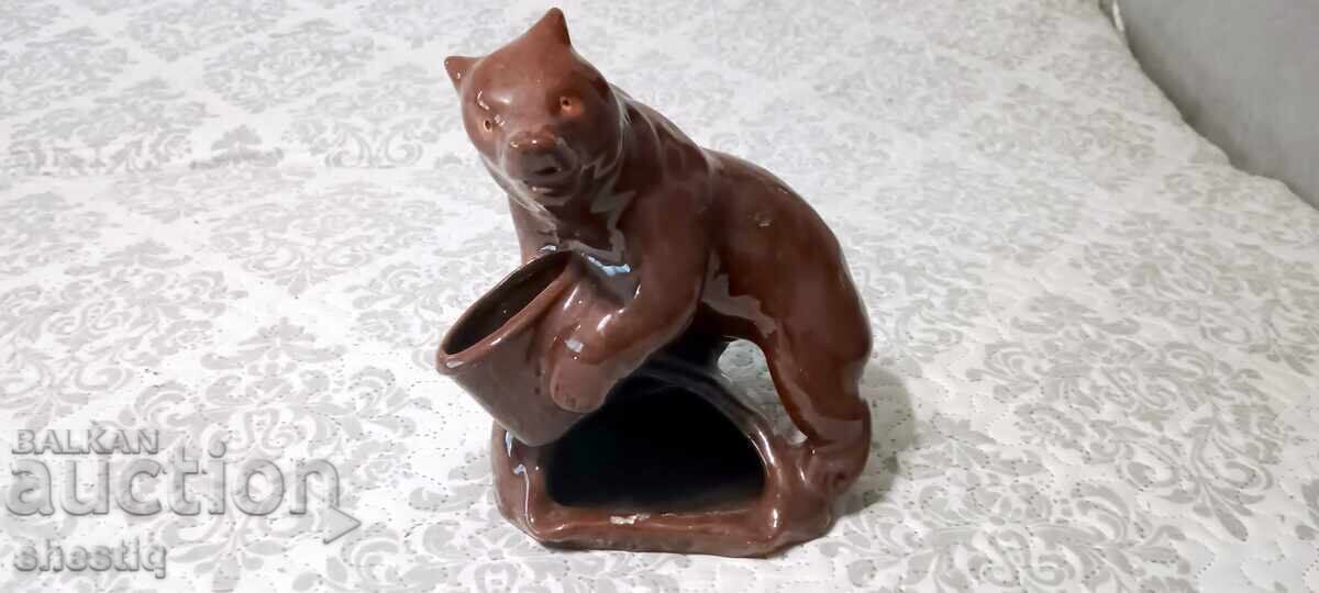 Statuetă SOC "Urs cu ceaun" - ceramică vintage, ca nouă