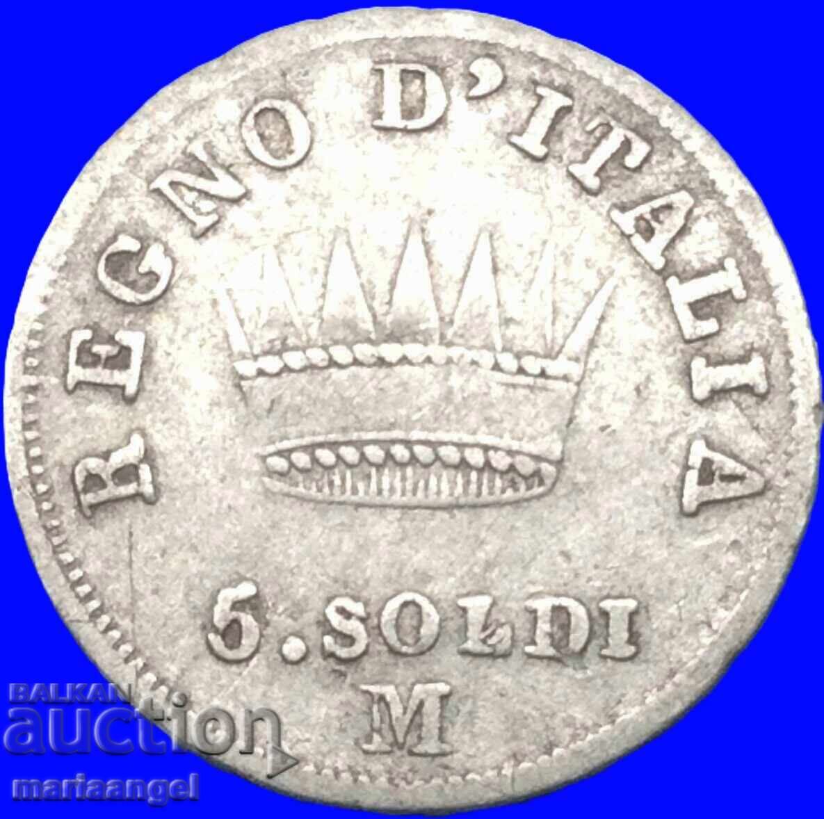 Napoleon 5 soldi 1810 M - Milan Italy silver - quite rare - 5