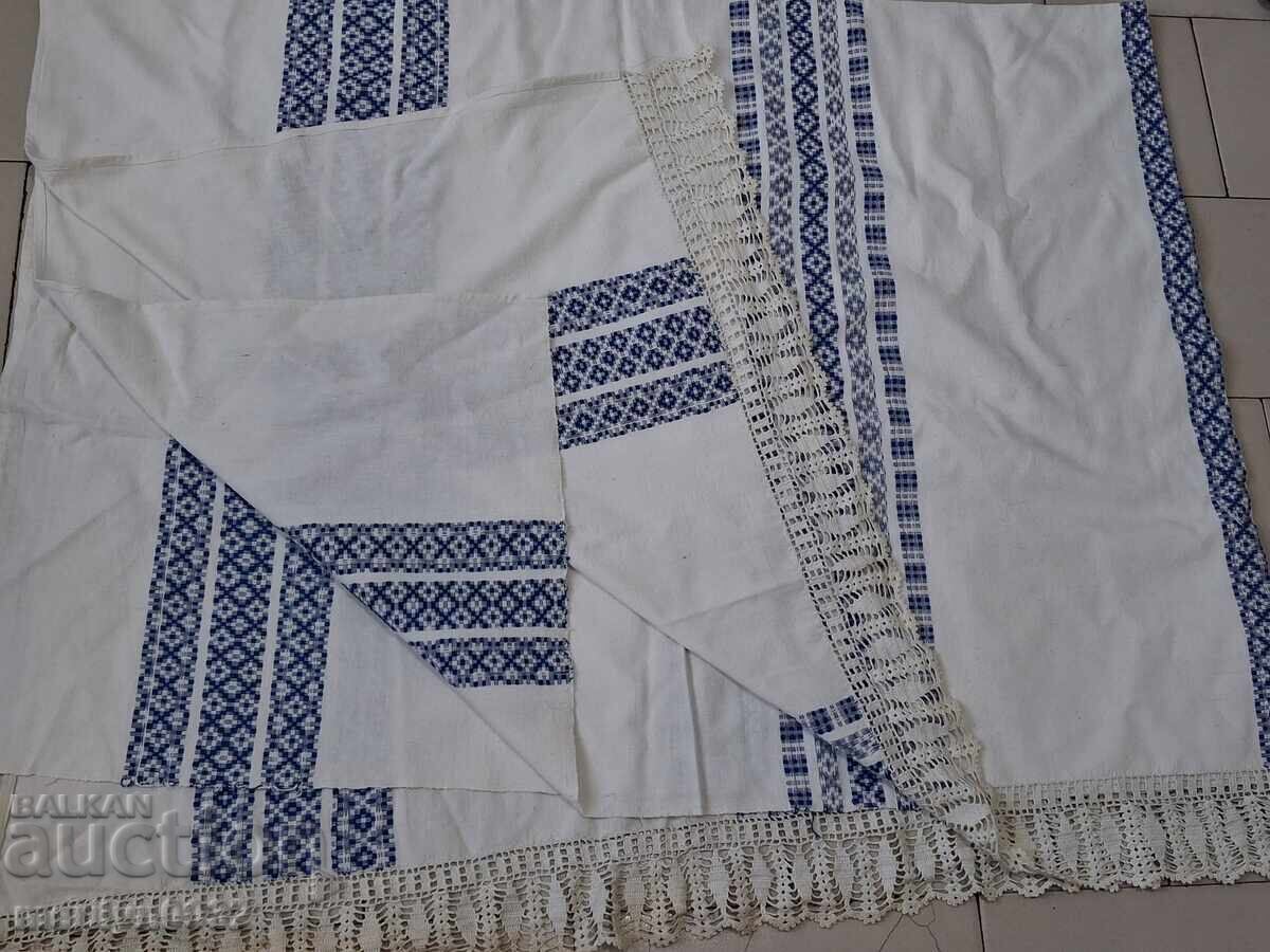 Lenjerie de pat veche țesută manual cu dantelă kenar anii '20