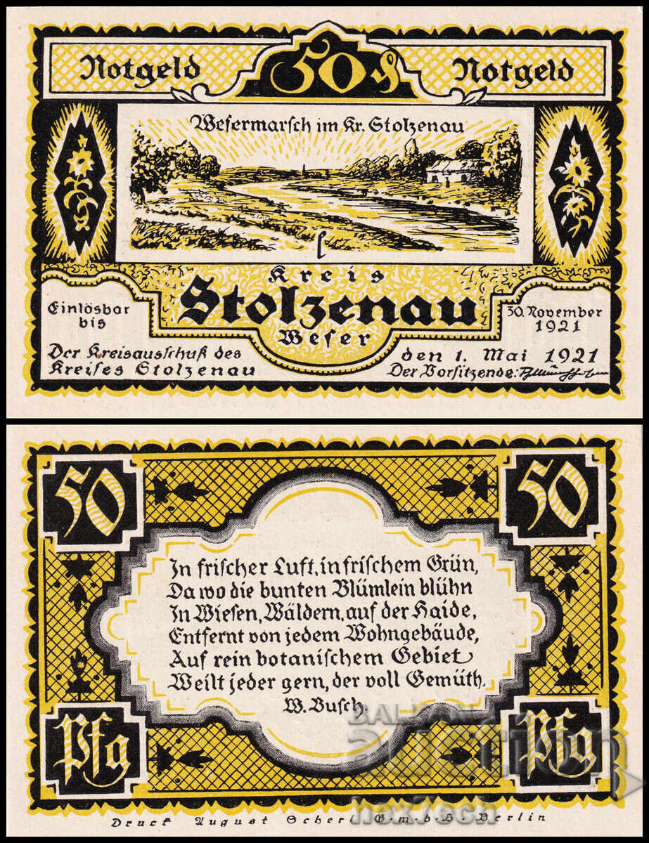 ❤️ ⭐ Germania Stolzenau 1921 50 pfeninga UNC nouă ⭐ ❤️