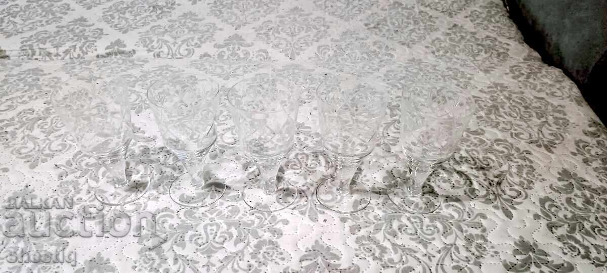 Vintage σετ 5 τεμ. ΚΡΥΣΤΑΛΙΝΑ ποτήρια με χειροποίητη χάραξη Vintage σετ 5 τεμ. ΚΡΥΣΤΑΛΙΝΑ ποτήρια με χειροποίητη χάραξη