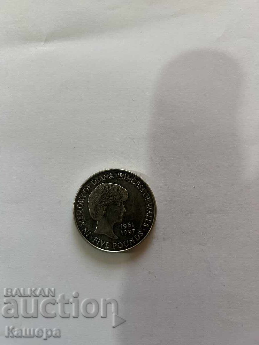 Anglia 5 lire 1999, cupru nichel Anglia 5 lire 1999, cupru nichel