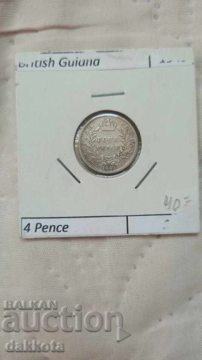 Britanic Guiana 4 pence 1943, argint, tiraj 240 mii
