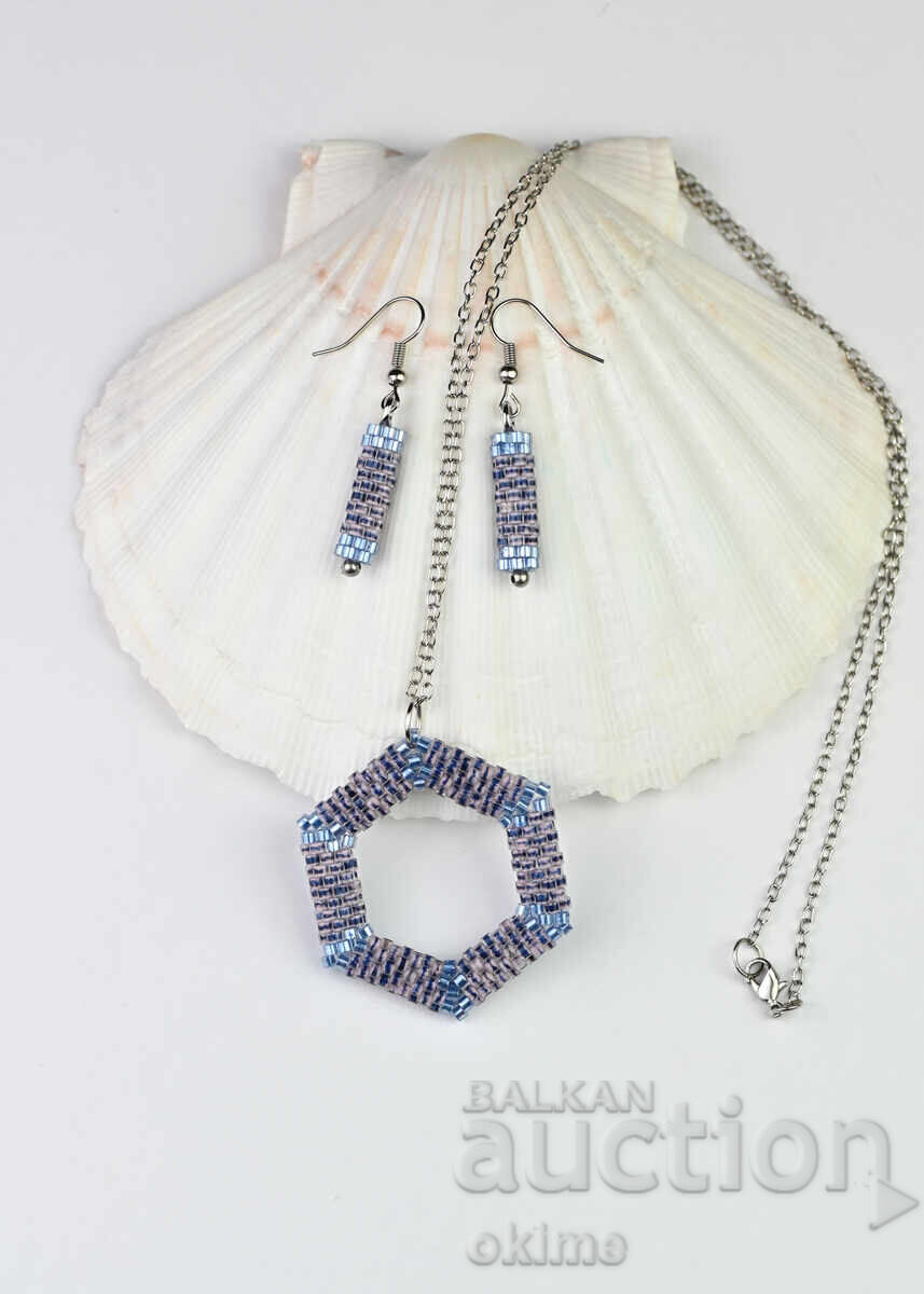 Set delicat în nuanțe de albastru deschis – colier și cercei - 7