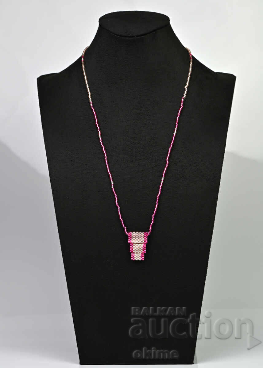 Нежно колие в цвят фукция и златисто - 5