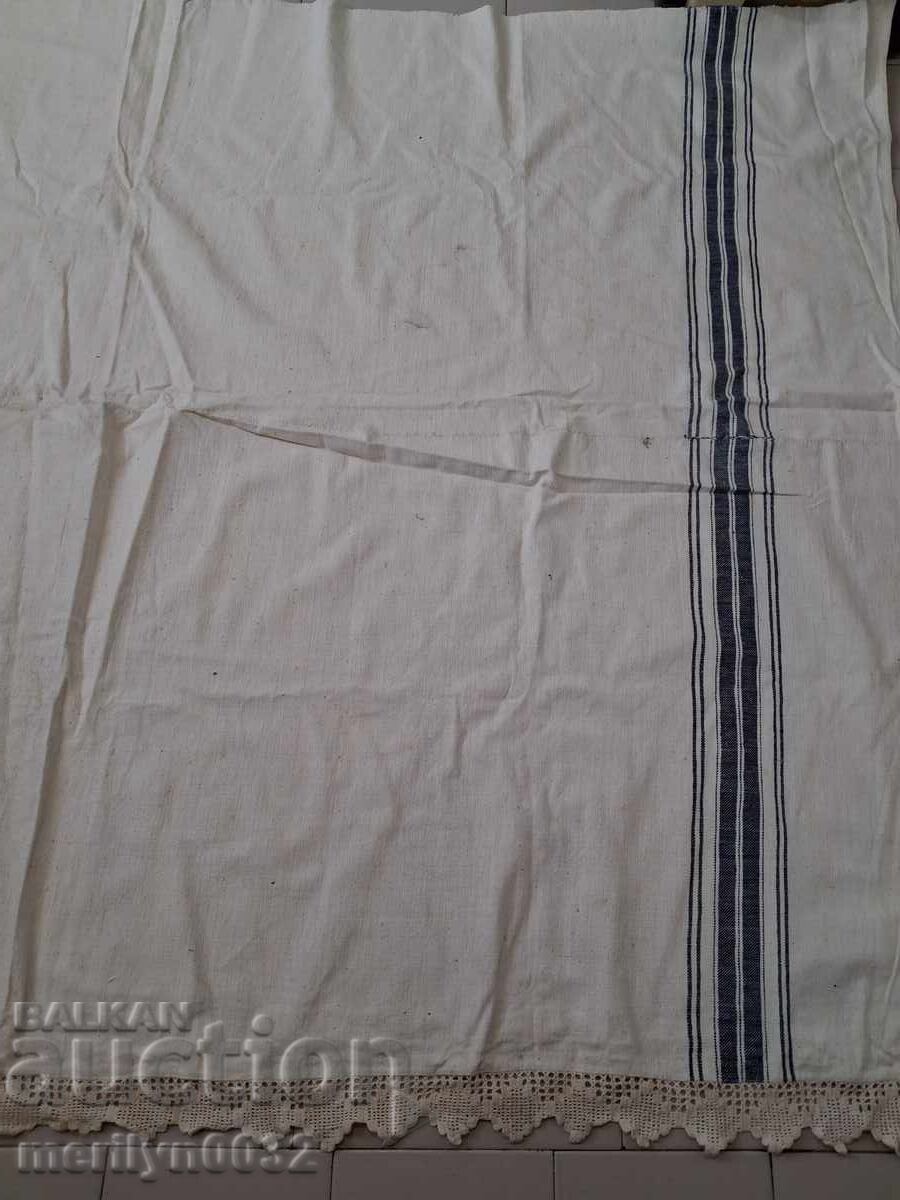 Παλιό χειροποίητο σεντόνι με δαντέλα 30s - 6