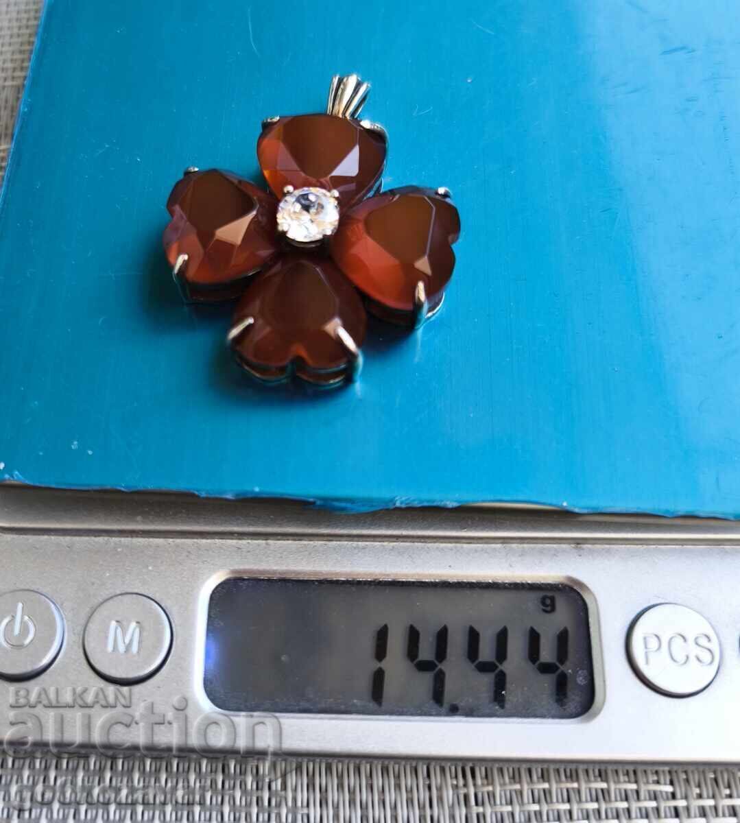 Pandantiv masiv argintiu argint 925 cu floare de carneol! - 5