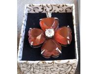 Massive silver pendant sterling silver 925 with carnelian flower!